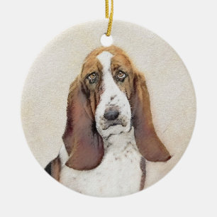 Basset Hound Painting - Cute Original Dog Art Ceramic Tree Decoration