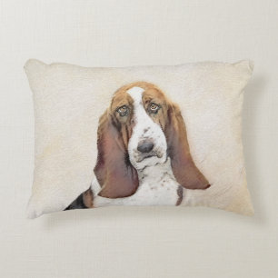 Basset Hound Painting - Cute Original Dog Art Decorative Cushion