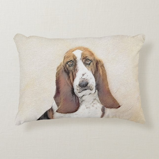 Basset Hound Painting - Cute Original Dog Art Decorative Cushion (Front)
