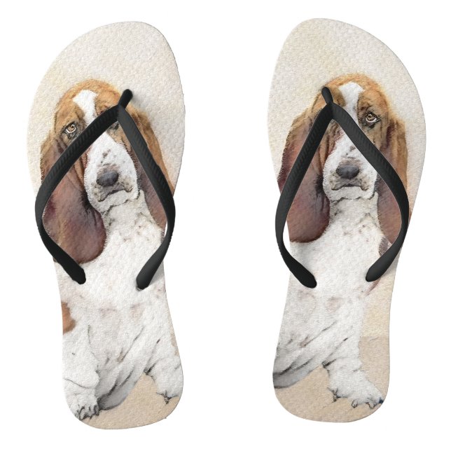 Basset Hound Painting - Cute Original Dog Art Jandals (Footbed)