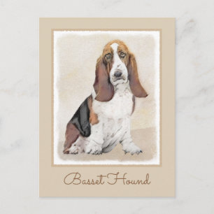 Basset Hound Painting - Cute Original Dog Art Postcard