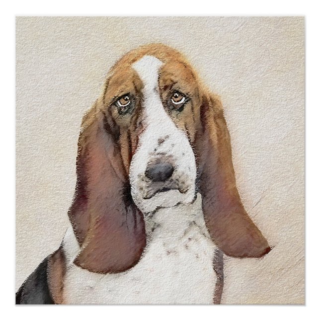 Basset Hound Painting - Cute Original Dog Art Poster (Front)