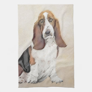 Basset Hound Painting - Cute Original Dog Art Tea Towel