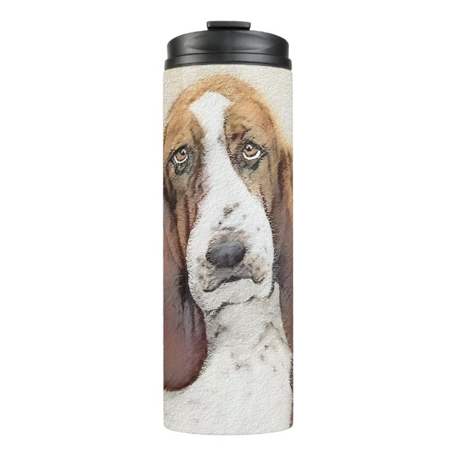 Basset Hound Painting - Cute Original Dog Art Thermal Tumbler (Front)