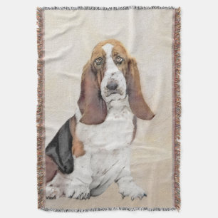 Basset Hound Painting - Cute Original Dog Art Throw Blanket
