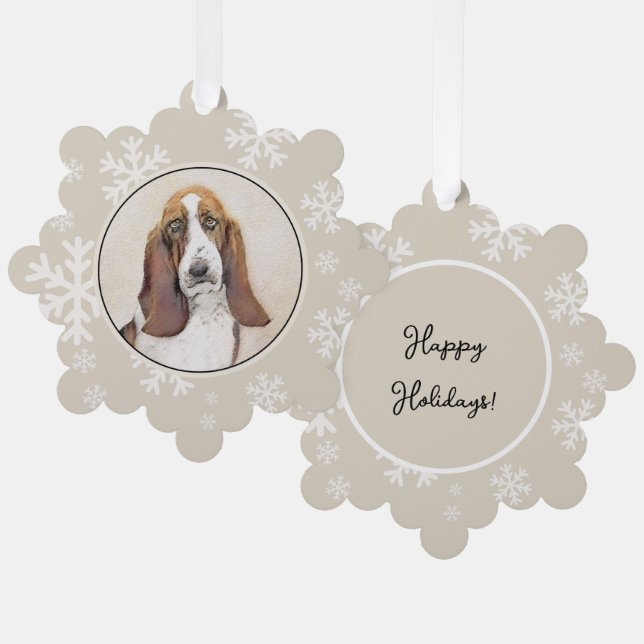 Basset Hound Painting - Cute Original Dog Art Tree Decoration Card (Front/Back)