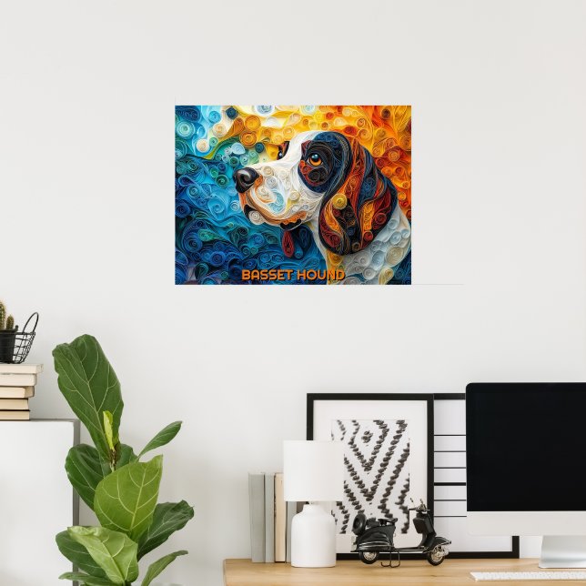 Basset Hound Paper Quilling Art Dog Portrait Poster (Home Office)