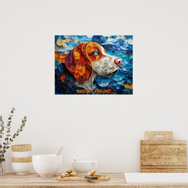 Basset Hound Paper Quilling Art Dog Portrait Poster (Kitchen)
