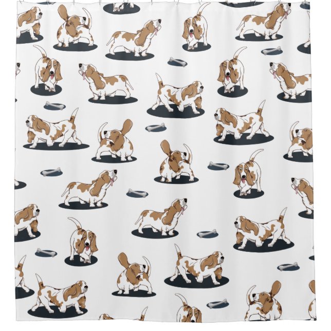 Basset Hound Pattern Shower Curtain (Front)