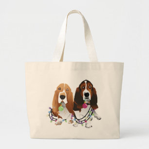 Basset Hound Peace Love Joy Christmas Design Large Tote Bag