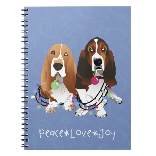 Basset Hound Peace Love Joy Christmas Design Notebook (Front)