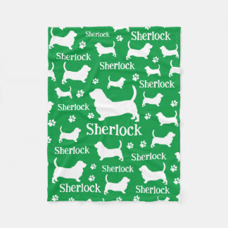 Basset Hound Personalised Dog Blanket Green