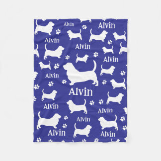 Basset Hound Personalised Dog Blanket Royal Blue
