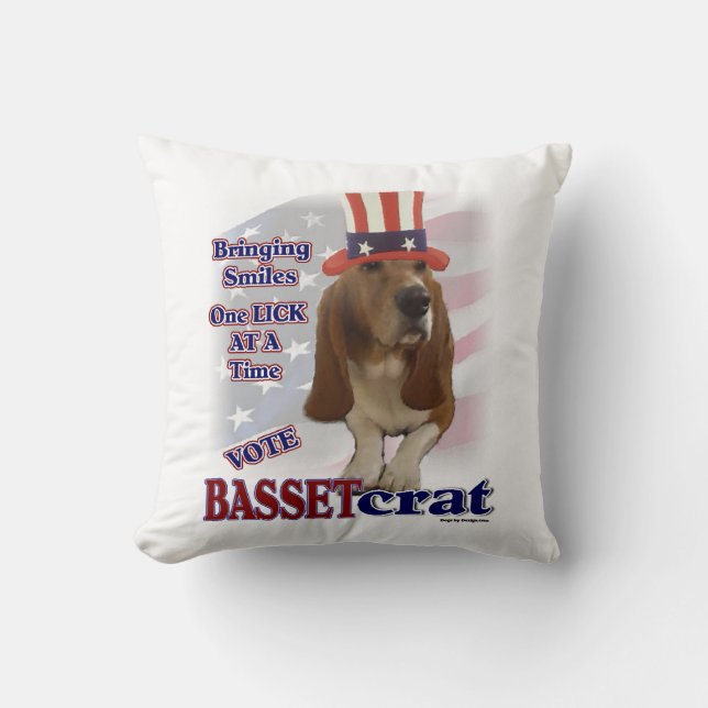 Basset Hound Political Humour Cushion (Front)
