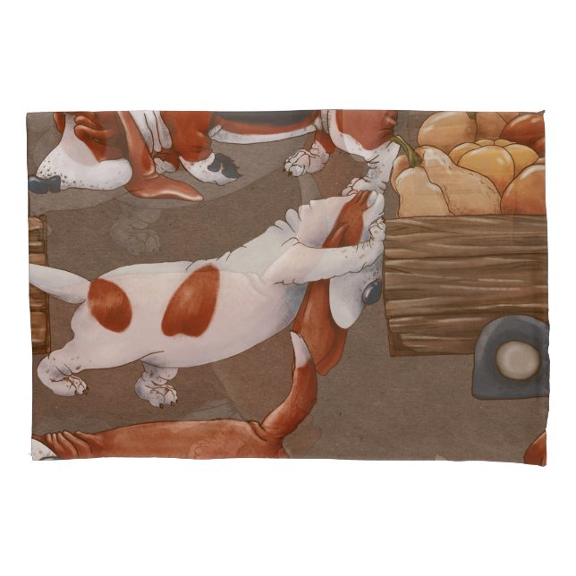Basset Hound Pumpkin Harvest Pattern Pillowcase (Front)