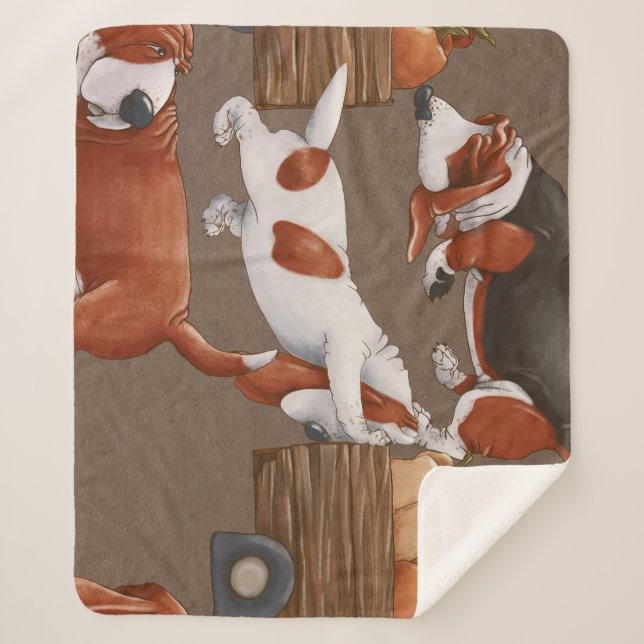 Basset Hound Pumpkin Harvest Pattern Sherpa Blanket (Front)