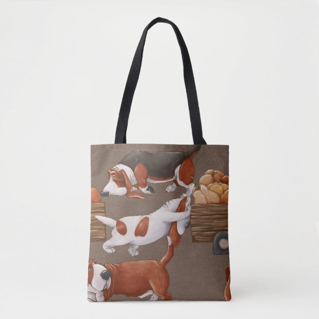 Basset Hound Pumpkin Harvest Pattern Tote Bag (Front)
