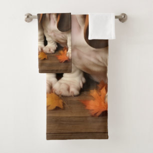 Basset Hound Puppy Autumn Delight Pumpkin Bath Towel Set