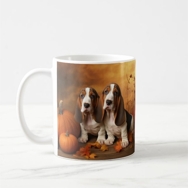 Basset Hound Puppy Autumn Delight Pumpkin  Coffee Mug (Left)
