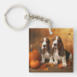 Basset Hound Puppy Autumn Delight Pumpkin  Key Ring