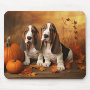 Basset Hound Puppy Autumn Delight Pumpkin Mouse Pad