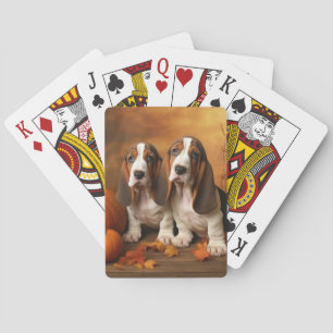 Basset Hound Puppy Autumn Delight Pumpkin Playing Cards