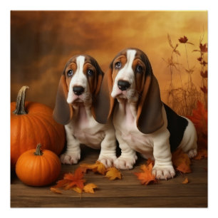 Basset Hound Puppy Autumn Delight Pumpkin  Poster