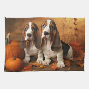Basset Hound Puppy Autumn Delight Pumpkin Tea Towel
