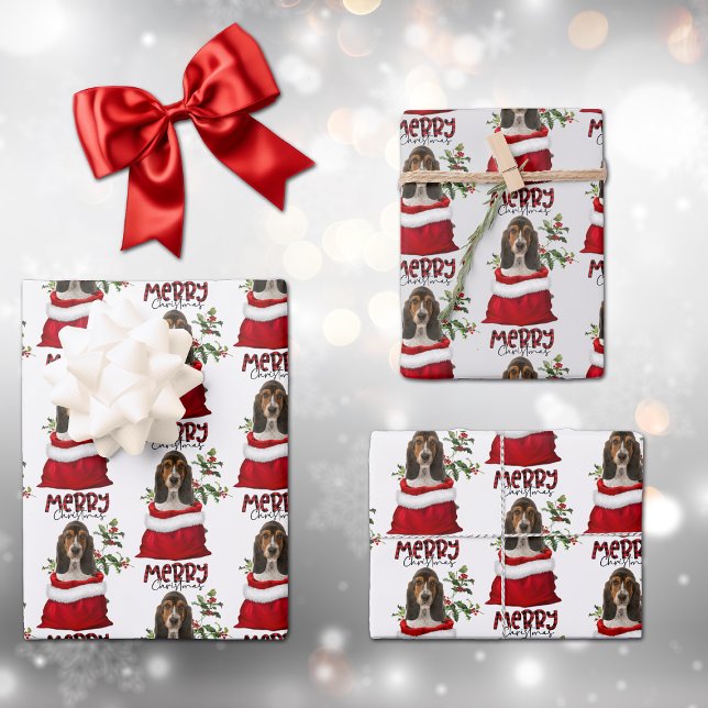 Basset Hound Puppy in Holiday Gift Bag Wrapping Paper Sheet (Creator Uploaded)