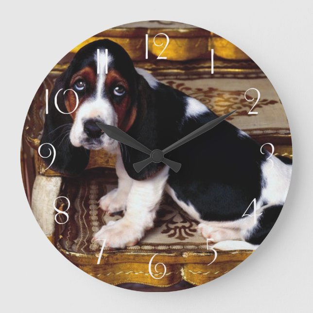 Basset Hound Puppy Large Clock (Front)