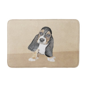 Basset Hound Puppy Painting - Original Dog Art Bath Mat