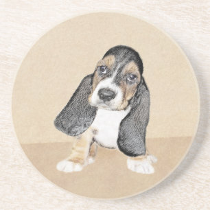 Basset Hound Puppy Painting - Original Dog Art Coaster