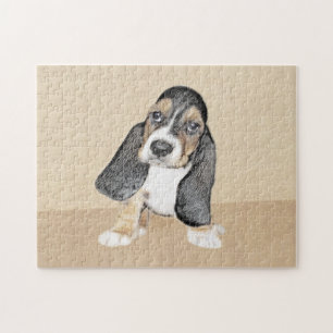 Basset Hound Puppy Painting - Original Dog Art Jigsaw Puzzle