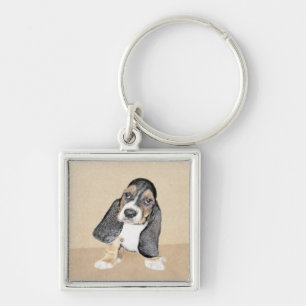 Basset Hound Puppy Painting - Original Dog Art Key Ring