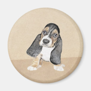 Basset Hound Puppy Painting - Original Dog Art Magnet