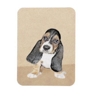 Basset Hound Puppy Painting - Original Dog Art Magnet