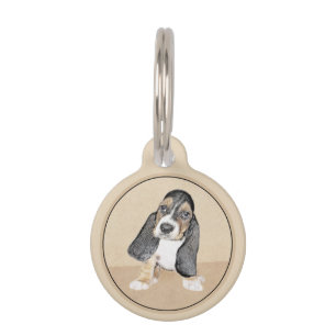 Basset Hound Puppy Painting - Original Dog Art Pet Tag