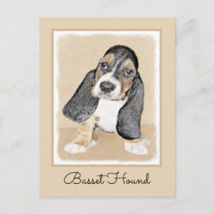 Basset Hound Puppy Painting - Original Dog Art Postcard