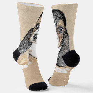 Basset Hound Puppy Painting - Original Dog Art Socks