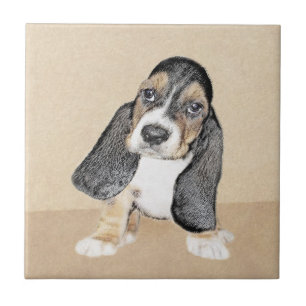 Basset Hound Puppy Painting - Original Dog Art Tile