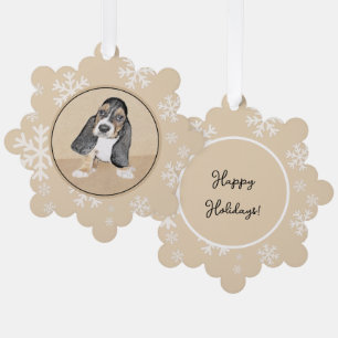 Basset Hound Puppy Painting - Original Dog Art Tree Decoration Card