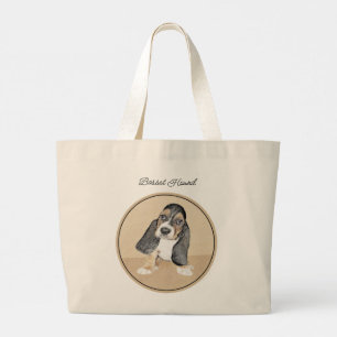 Basset Hound Puppy Painting Tri-colour Cute Dog Ar Large Tote Bag