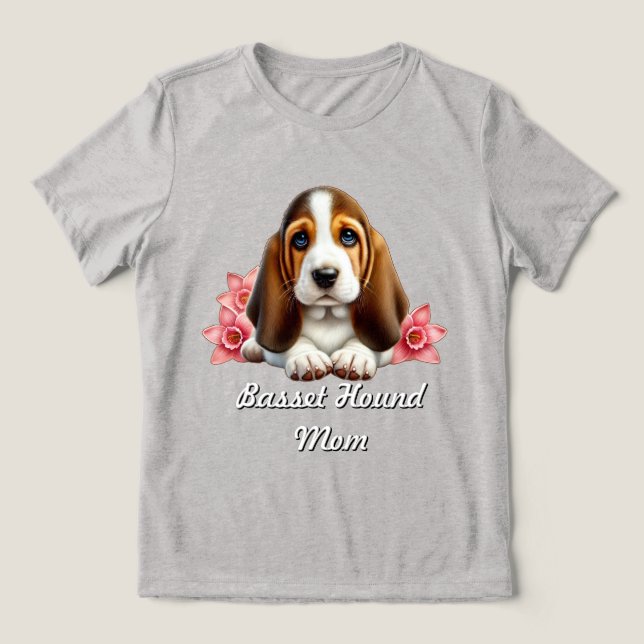  Basset Hound Puppy With Flowers  Tri-Blend Shirt (Design Front)