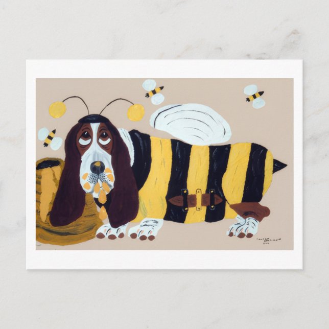 Basset Hound Raiding a Bee Hive Invitation Postcard (Front)