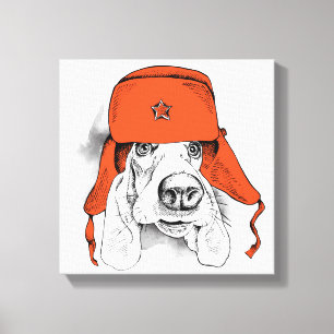 Basset Hound   Red Ushanka Hat Canvas Print
