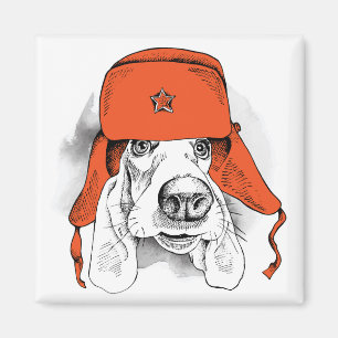 Basset Hound Red Ushanka Hat Magnet