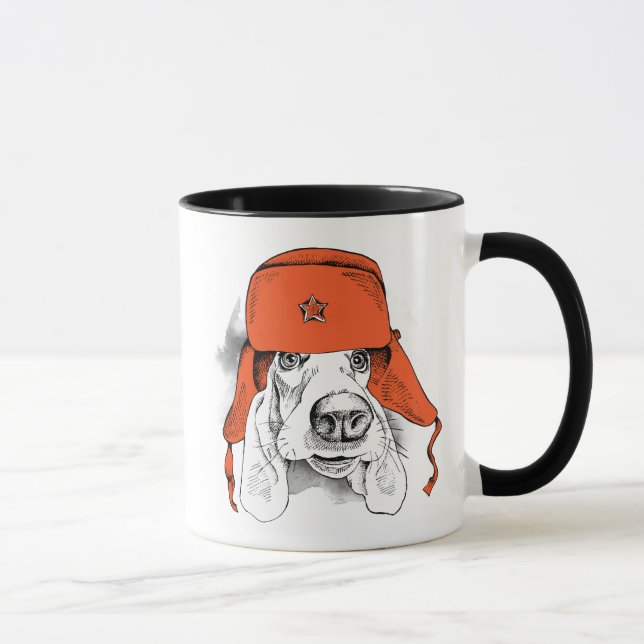 Basset Hound | Red Ushanka Hat Mug (Right)