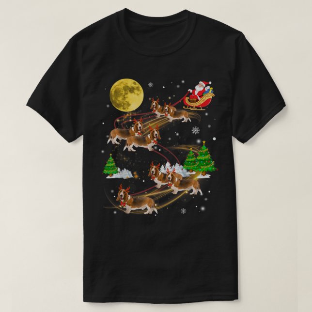 Basset Hound Reindeer Christmas Dog Riding Santa X T-Shirt (Design Front)
