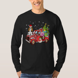 Basset Hound Riding Red Truck Merry Christmas Dog T-Shirt