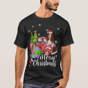Basset Hound Riding Red Truck Xmas Merry Christmas T-Shirt